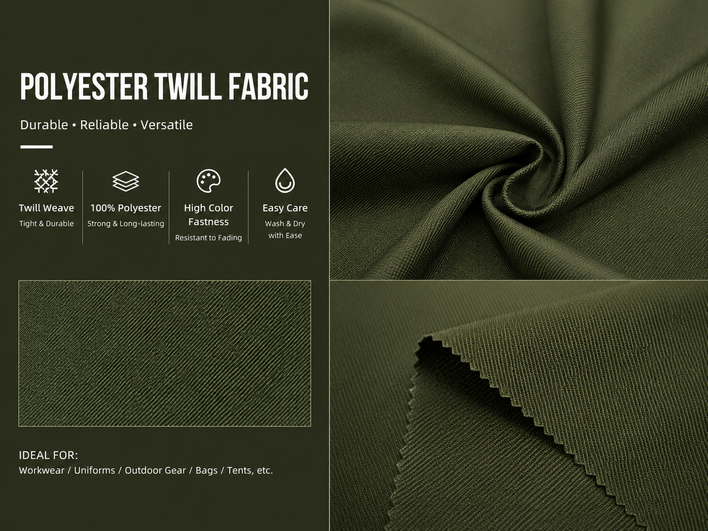 Durable Wrinkle-Free Polyester Twill Fabric with High Color Fastness and Tear Resistance