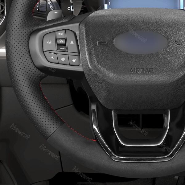 Custom Hand Stitching Black Smooth Faux PU Artificial Leather Steering Wheel Cover for Ford Ranger Everest 2022-2023