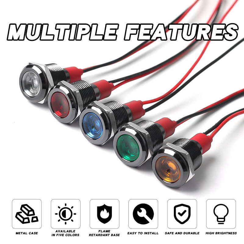 Versatile 12mm Black Metal LED Indicator Lights Oxidized and Durable Compatible with 3V 6V 12V 24V 110V 220V