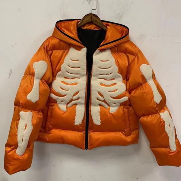 OEM Unisexe Fermeture à glissière Hoodie personnalisé Skeleton Chenille Bordure Logo Puff Jacket étanche à l'eau à l'épreuve du vent Bulle Fermeture à glissière complète Jacket homme