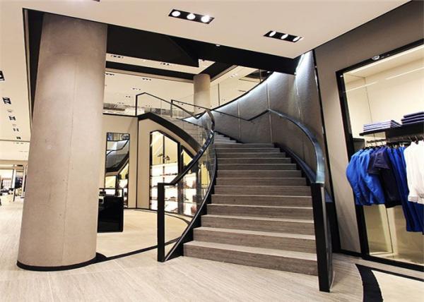 Commercial Stainless Steel Staircase With Tempered Glass Railing PRC-20