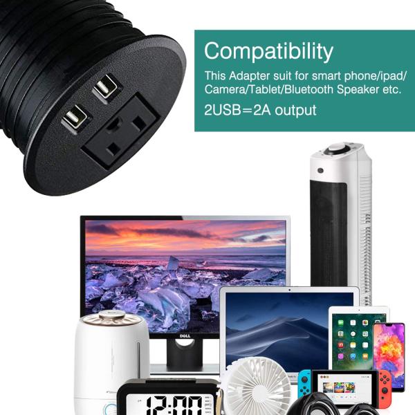 Multifunctional 4.92 Ft Extension Cord 1 EU AC Outlet and 2 USB Ports For Office Furniture Sofa Home Desk Power Grommet