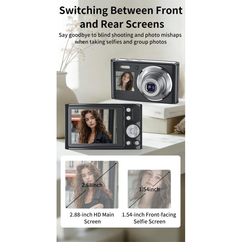 Retro 4K Video Dual Screen Mirrorless Camera 10X Optical Zoom Digital Compact Cameras with Face Priority Anti-Shake for Beginner