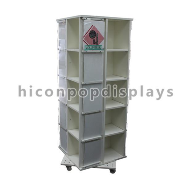 Wooden Floor Rotating Clothing Shop Display Cabinets For Garment Retail Stores