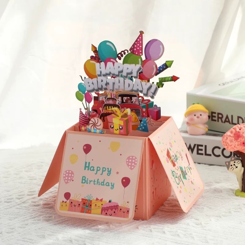 3D Pop-Up Birthday Greeting Card Box With Multi-Layer Die-Cut Design