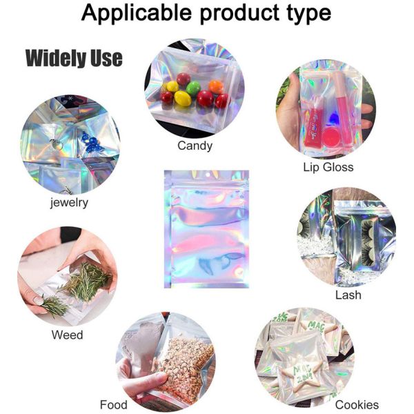 Custom Rainbow Holographic Resealable Paper Pouches Ziplock Bag