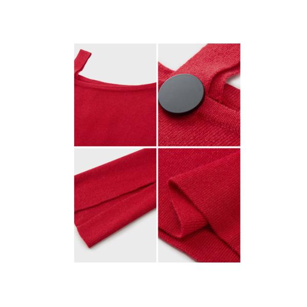 Chinese Red Single Strap Slop Shouder Womens Knit Pullover Long Sleeves Knitwear