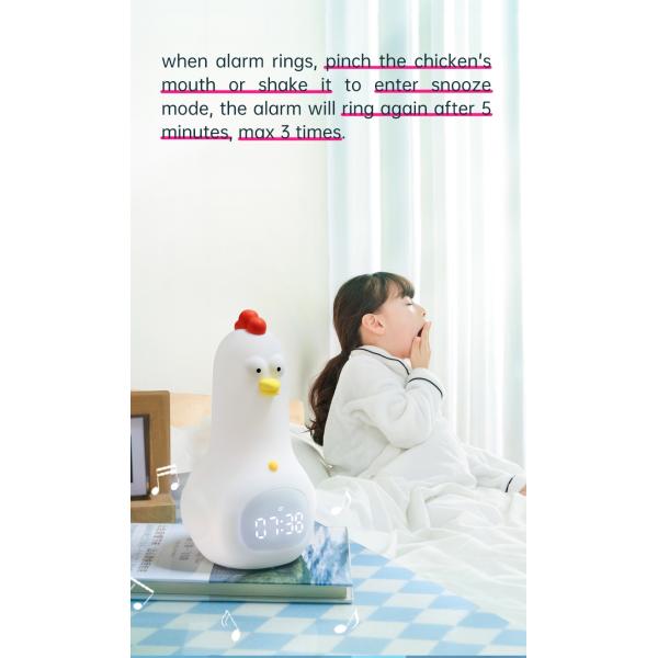 Relógio de alarme de frango Kung Fu para crianças com luz noturna e recursos inteligentes