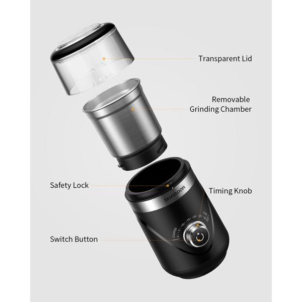 150W Rechargeable Coffee Grinder ABS Timing Knob Removable Bowl Compact Espresso Machine