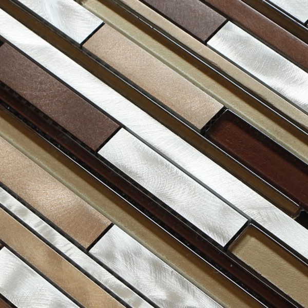 Brown red linear glass mix metal mosaic brush finished for entrancewall decoration