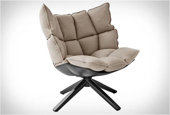 Husk Outdoor Fiberglass Arm Chair Solid Wood Legs Comfortable Foams Height 44 CM