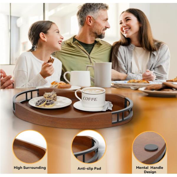 Rustic Solid Oak Wood Multifunctional Wood Nuts Serving Tray Round Wooden Decorative Ottoman Tray