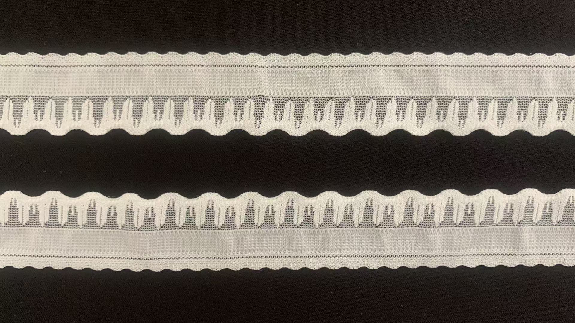2.5cm Width Hollow Mesh Elastic Lace Trim with Double Scalloped Wavy Edge for Lingerie and Sleepwear