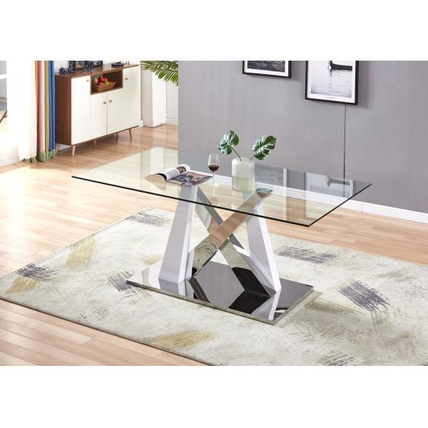 High End Electroplating Temperd Glass 150cm Stainless Steel Leg Dining Table
