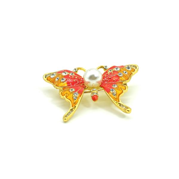 Red Butterfly Fashion Brooch Pin Inlaid Diamond For Clothing ODM