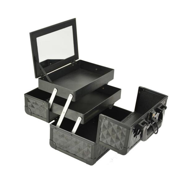 Черный небольшой алюминиевый косметический случай поезда с зеркалом внутрь, профессиональный случай макияжа