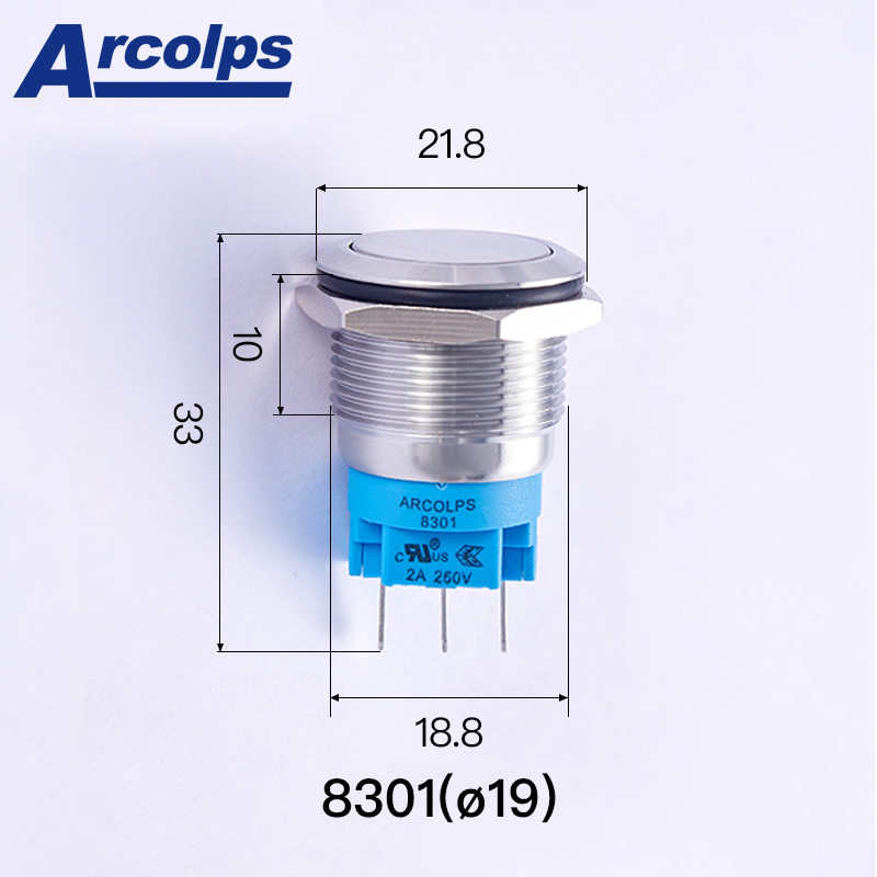 8301 Aluminum Push Button Switch 19mm Anti Vandal Push Button Switch 250V 1NO