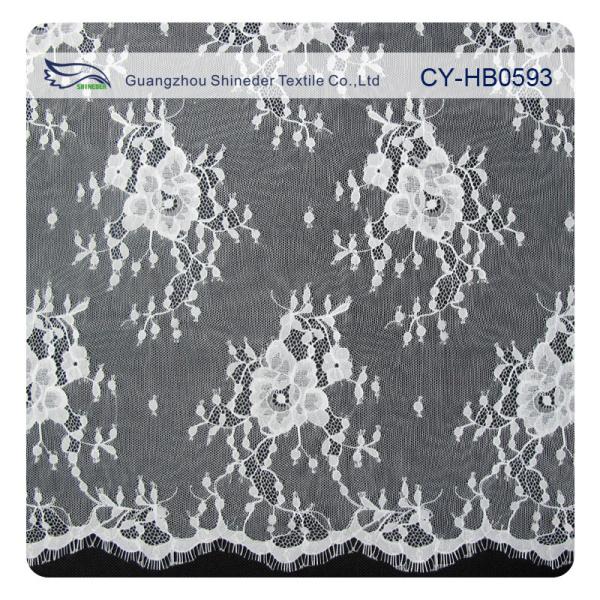 Chantily Nylon Lace Fabric For Wedding Dresses , Scalloped Floral Lace Fabric