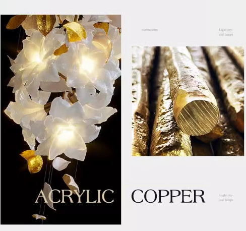 Медь + Имитация Нефритовые цветы Светлая роскошная гостиница Лофт Вилла Кристальная лестница Люстра