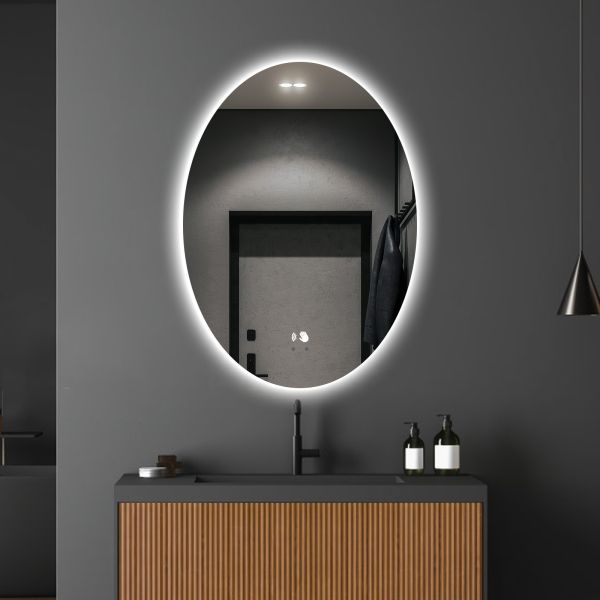 HD Copper Free Silver Bathroom Mirror , Waterproof LED Oval Bathroom Mirror