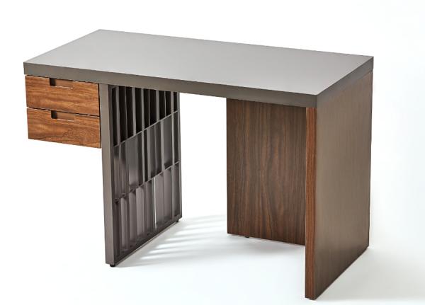 Luxury HPL Laminate Metal Frame Hotel Writing Desk With 2 Drawers And Power