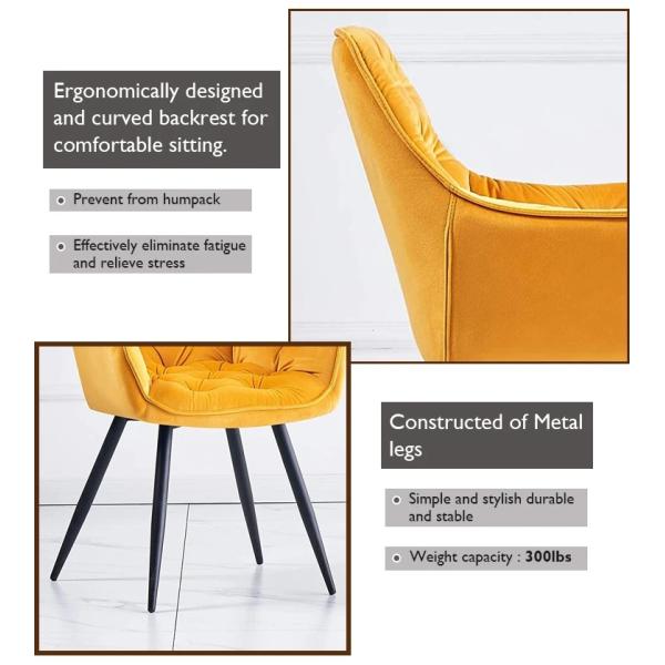 Chaise de salle à manger moderne rembourrée en velours avec pieds en métal