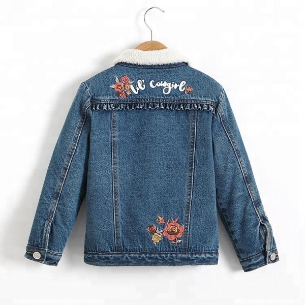 Embroidery Designs Kids Denim Clothes , Lovely Winter Girls Jeans Coat