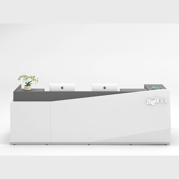 2人用 サイズ ホワイト フロント パネル レセプション デスク グレー ホワイト カラー デザイン 歓迎 顧客 オフィス サポート カスタマイズ ホテル 企業 病院