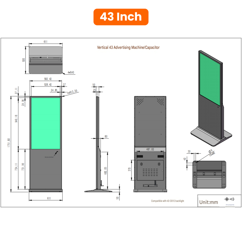 Customized Floor Standing Digital Signage with 8GB/16GB Storage and 1920x1080 Resolution for Indoor Use