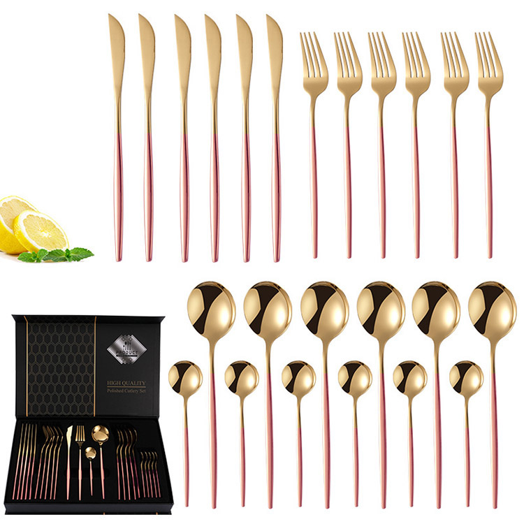 Flatware LFGB золота десерта кофе чая 6 человеков нержавеющий 24 набора столового прибора золота части