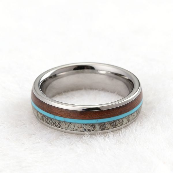 8mm Tungsten Ring with Oval Cut Wooden Antler Deer Inlay - Scratch & Deformation Proof Wedding Band for Men and Women