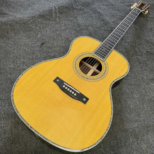 Custom Logo on Headstock, Solid Spruce OM Body Solid Rosewood Back Side Acoustic Electric Guitar Abalone Binding