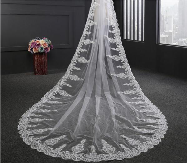 Embroidery Cord lace with Rhinstone  Ivory/White Bridal Veil  Wedding Accessories