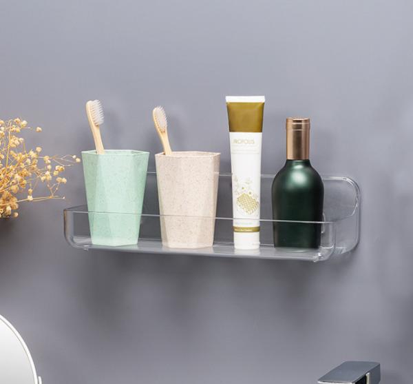 Wall Mount Plastic Storage Caddy Organizer Magic Sticker Non Drilling Basket Hanging Bin Shelf for Bathroom