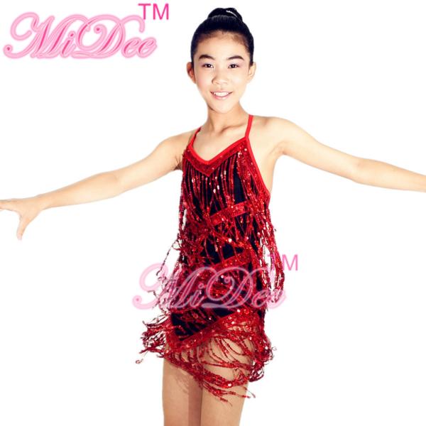 Black Red Latin Dance Costumes , Fringe Latin Dress Spandex Lining Leotard Under