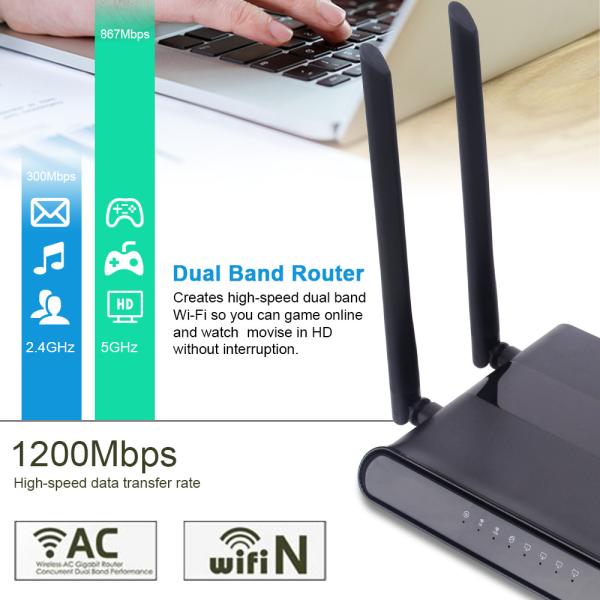 Ac1200 Dual Band Smart Commercial Wifi Router / Commercial Internet Router 4 Lan Ports