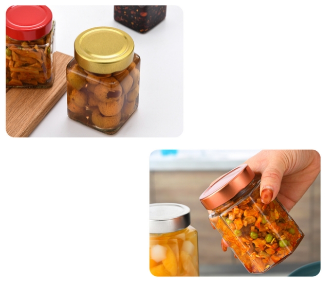 200ml маринует шестиугольник стекла еды упаковывая сформировало стеклянные опарникы 6.7oz