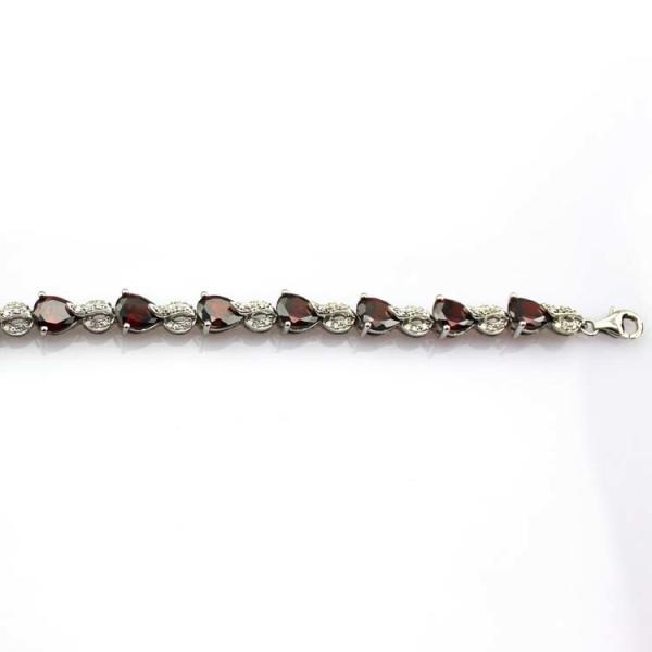 Sterling Silver Created Garnet Clear CZ Diamonds Tennis Bracelet(B02GARNET)