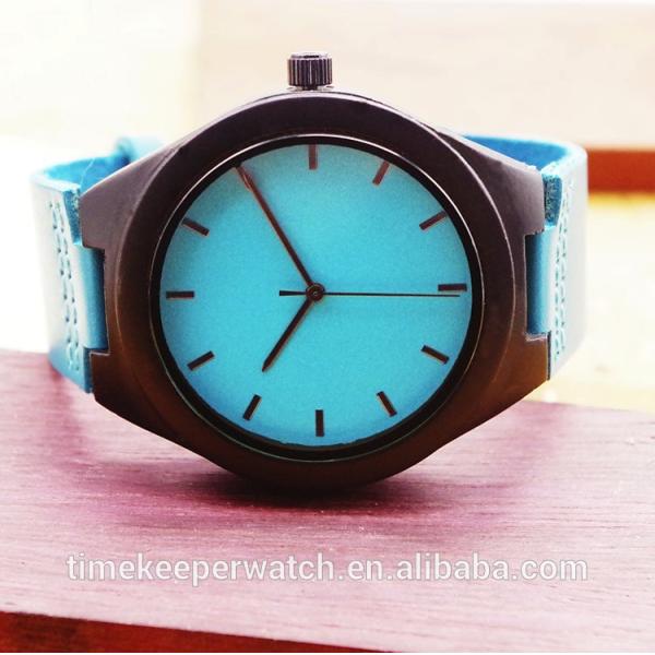 colorful wood watches , sky blue color fashion man watches , custom your own logo