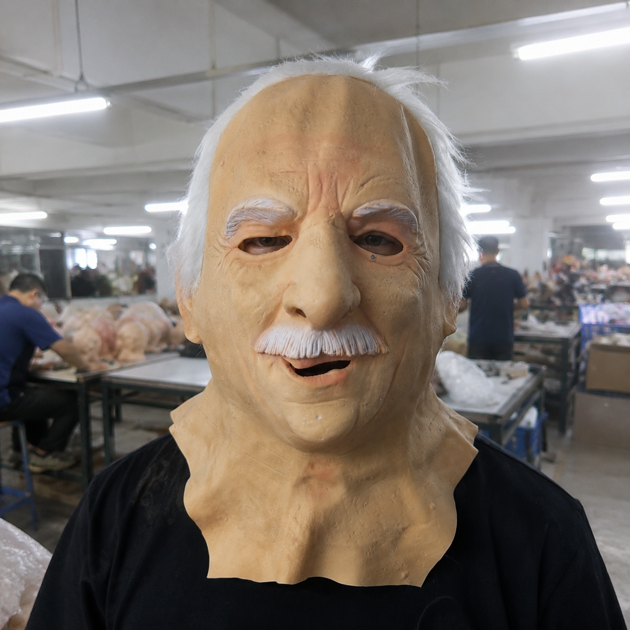 Realistic Old Man Latex Mask with White Hair, Mustache and Wrinkled Elderly Face Design, Full Face Character Mask for Halloween Cosplay Costume Party, Stage Performance, OEM Factory Supplier