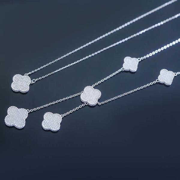 Polished Sterling Silver Four Leaf Clover Necklace 925 CZ Necklace