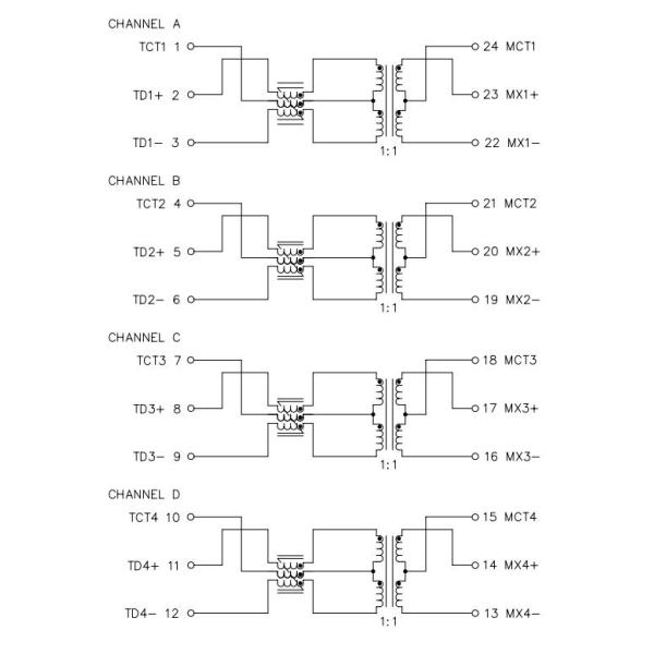 Трансформатор порта 24PIN SMD POE 70W КВАДРАЦИКЛА HX6164NL 1000 BASE-T магнитный