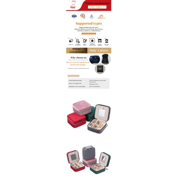 Coffret de rangement de bijoux élégant haut de gamme Coffret de voyage en velours doux Organiseur de bijoux avec miroir