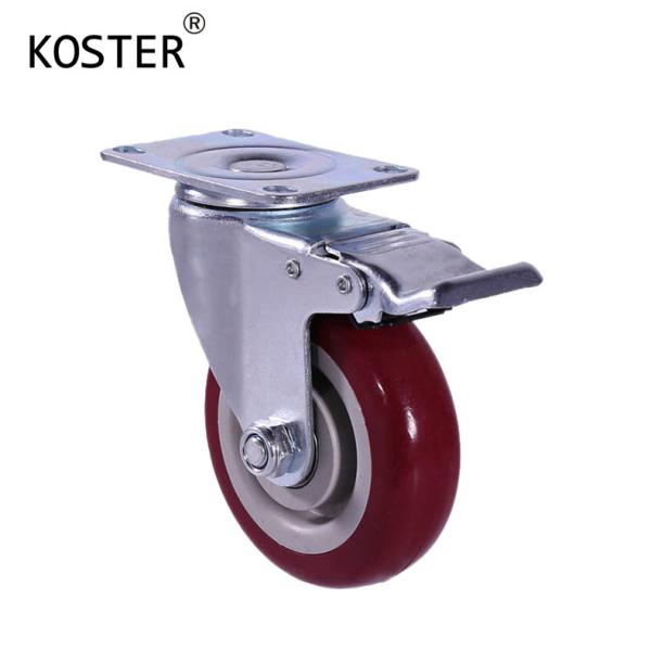125mm 5 Inch Red Wheel Caster PVC Industrial Caster Wheels with Brake Thickness 32mm