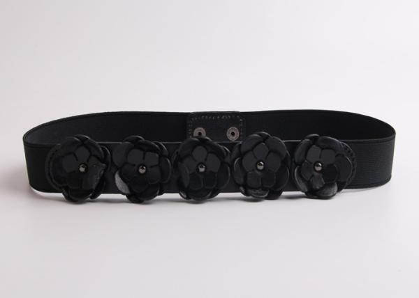 Narrow Fancy Women'S Elastic Stretch Belts With Leather Flower Pattern