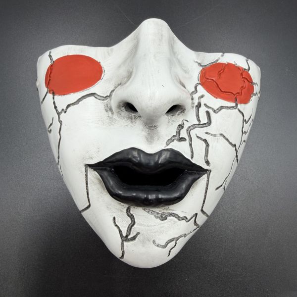 Resin Demon Half Face Mask Black Red Adult Costume Mask with Gold Ring Accents for Halloween Cosplay Party Masquerade Stage Performance Photo Shoot and Festival Outfit