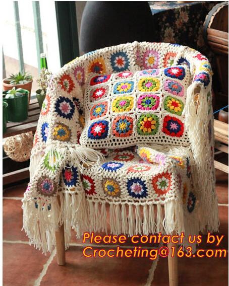 Nordic Hand-woven crochet hook Daisy striped blanket, Cashmere knitted blanket, sofa blank