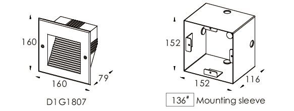2W IP65 2835 or 5050 Recessed LED Step Lights with Mounting Sleeve 24V or 110-240VAC
