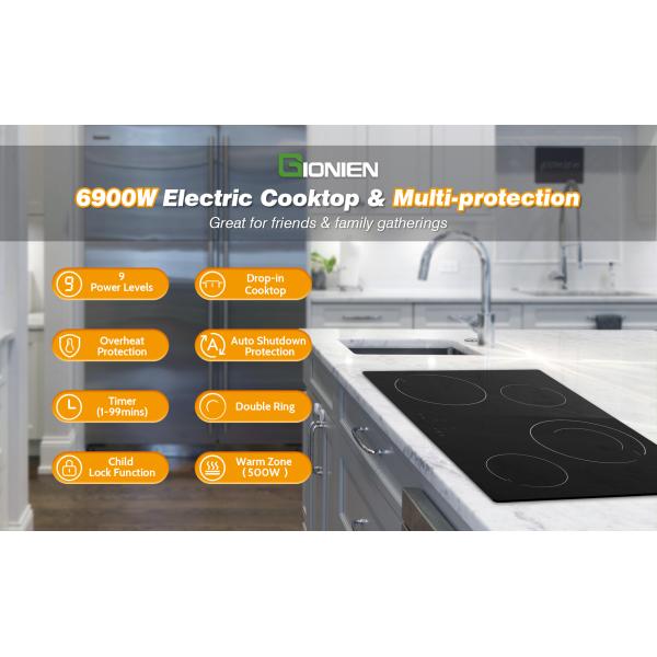 30 pulgadas de cocina eléctrica 220-240V Fuego de cocina cerámico incorporado Top 4 quemadores 6900W