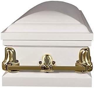 Casket Orion Series Steel Casket (White And Gold) Handcrafted Funeral Casket - White And Gold Finish With White Crepe